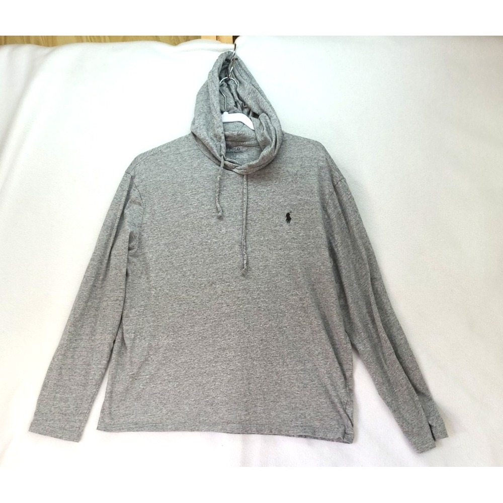 Polo Ralph Lauren Sz L Mens Gray Jersey Knit‎ Hoodie w Black Pony Logo Preppy